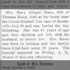 Obituary for Mary Abigail Mann