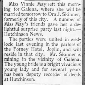 Vinnie May and Ora Skinner Marry