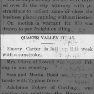 Emory suffers from sunstroke - Aug 1895