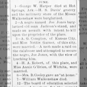 William Walkenshaw died (June 7, 1891?