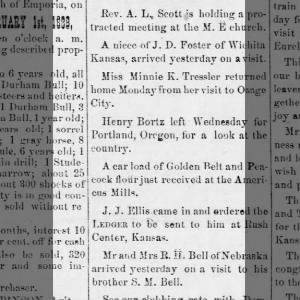 Henry Bortz left for portland oregon for a look at the country 1888