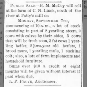 Livestock auction at C N Linck farm at Patty's Mill