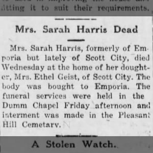Mrs. Sarah Harris Dead