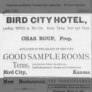 Bird City Hotel - Mar 23, 1887 - The Frontiersman