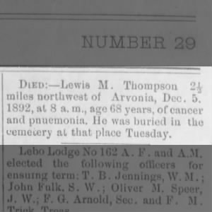 Lewis M Thompson - death notice