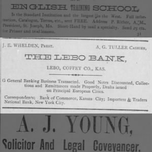 J. E. Whelden, Prest., The Lebo Bank