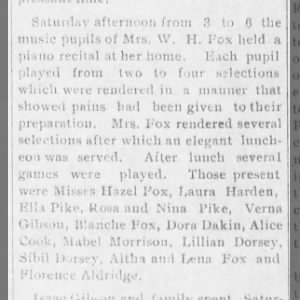 Mabel Morrison attends piano recital 1909