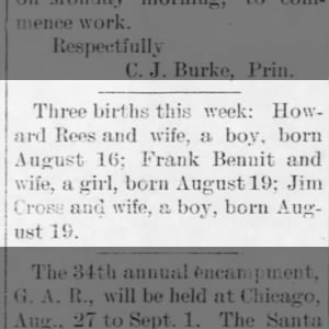 Howard Rees and wife baby boy born Aug 16, 1900.
