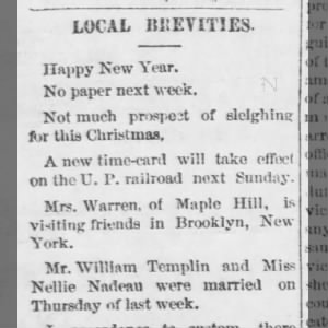 William Templin weds Nellie Nadeau