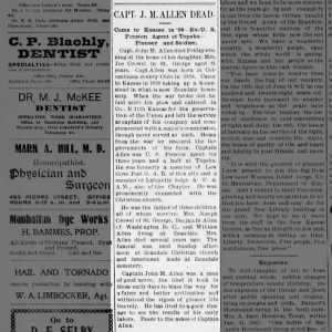 Allen John M obit Weekly Republic Manhattan KS June 1 1905 page 7