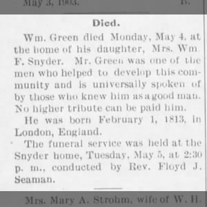 Obituary for  Green
