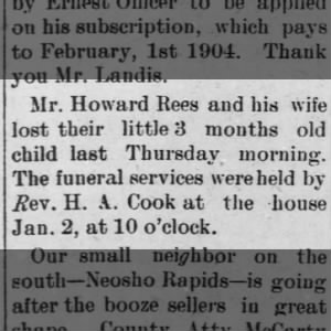 Howard Rees and wife lost 3 month old child. Jan 1903.