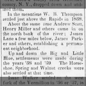 Early History of Marshall County: Miller and Scott. 20 Mar 1879