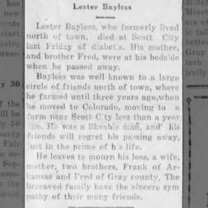Obituary of Lester McKee Bayless