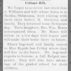 Elmer Ingersoll moves to Blue Rapids from Cottage Hill.