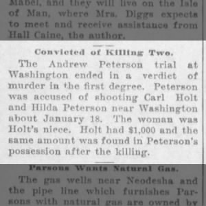 Andrew Peterson convicted of murder Jan 1902