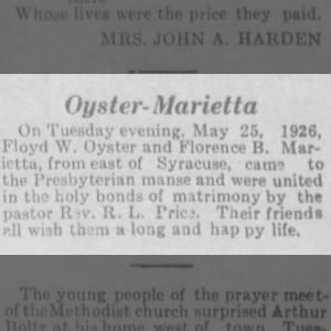 Oyster-Marietta marriage announcement