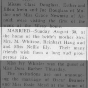 Haug-Ely marriage - The Ness County Echo - Ness City KS - Sat 12 Sep 1908 Pg 4