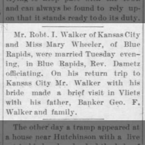 Robert Irving Walker weds Mary Wheeler