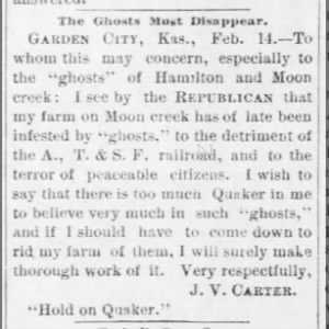 J V Carter writes about ghosts on his (original Hadley) farm