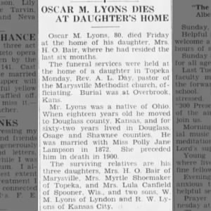 Obituary for Oscar Monroe Lyons
