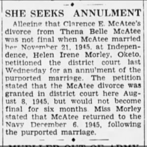 Helen I Morley vs Clarence E McAtee - divorce