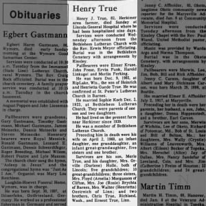 Henry True Obituary