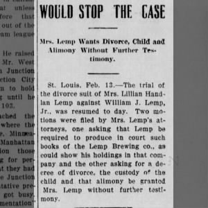 19090213 The Daily Sentinel Junction City, Kansas Lillian Lemp Wants Divorce