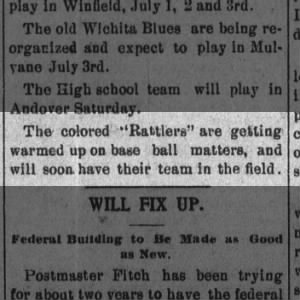 Wichita Rattlers, African American baseball team, readying for 1897 season