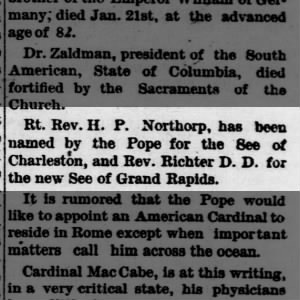 Rev. Richter named D. D. for new See of Grand Rapids (North Dakota)