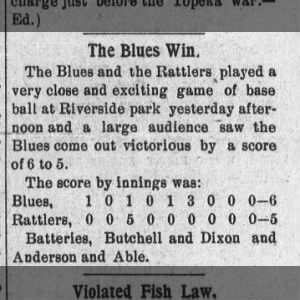Blues vs. Wichita Rattlers, African American baseball team, played at Riverside park
