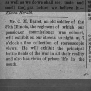 C.M. Barrett, Civ. War 37th Illinois, The Daily Journal, Caldwell, 22 Jul 1887, p. 4