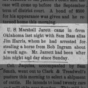 Horse Thief and U.S. Marshall, The Daily Journal, Caldwell, Kansas, July 22, 1887