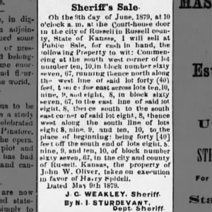 Sheriff’s Sale of the property of John W. Oliver
