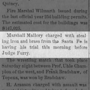 Marshall Mallory - charged with stealing iron & brass