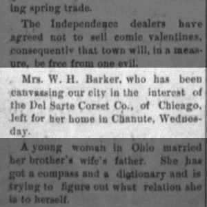 Mrs. W. H. Barker of Chanute, KS