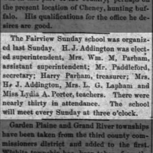 FairviewSundaySchool-Henry Addington-superintendent-Lillian Addington-Sarah Lapham- teachers Aug1884