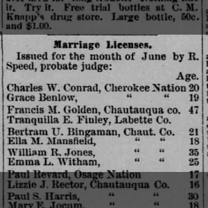 1892 marriage licenses including Jones - Witham