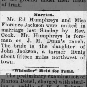 Marriage of Ed Humphreys & Florence Jackson