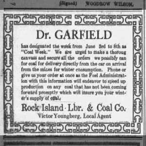 Victor Youngberg of Rock Island Lumber & Coal Co. Danville, KS 6 June 1918