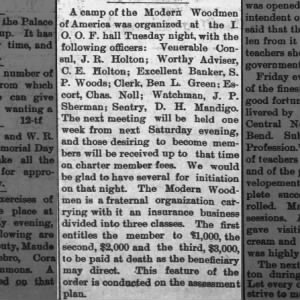 Ben L. Green Clerk - Modern Woodmen Of America May 15, 1890