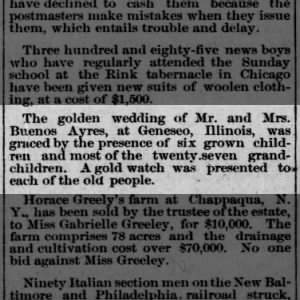 1883 Buenos Ayres & Sarah Osborn CELEBRATE GOLDEN WEDDING