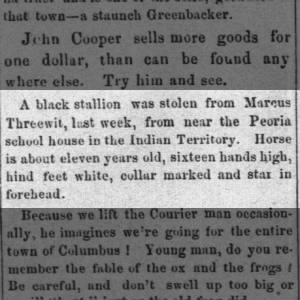 Threewit, Marcus; horse stolen near Peoria school
