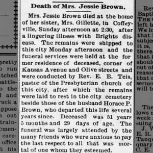 Obituary of Mrs. Jessie Brown (Justine Greenfield)