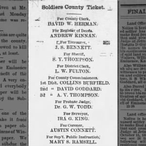 For Coroner, Soldiers County Ticket - Austin Connett