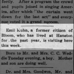 Emil Kuhn Visits Bloom, Kansas