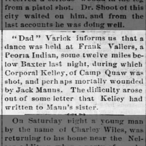 Vallers, Frank; Peoria dance; Corporal Kelley shot
