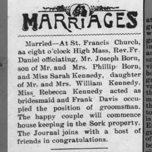 Born, Joseph & Kennedy, Sarah - Marriage