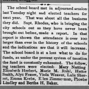 Lindley, Phoebe 1895-05-16 Elected for the upcoming teaching year