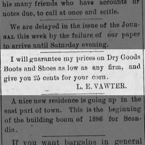 1886.01.22 - L. E. Vawter Ad on Dry Good Boots and Shoes...